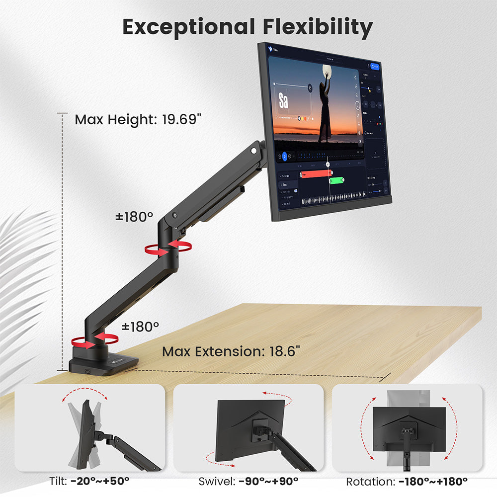 ACGAM MAS-2S Heavy-Duty Desktop Gas Spring Monitor Mount