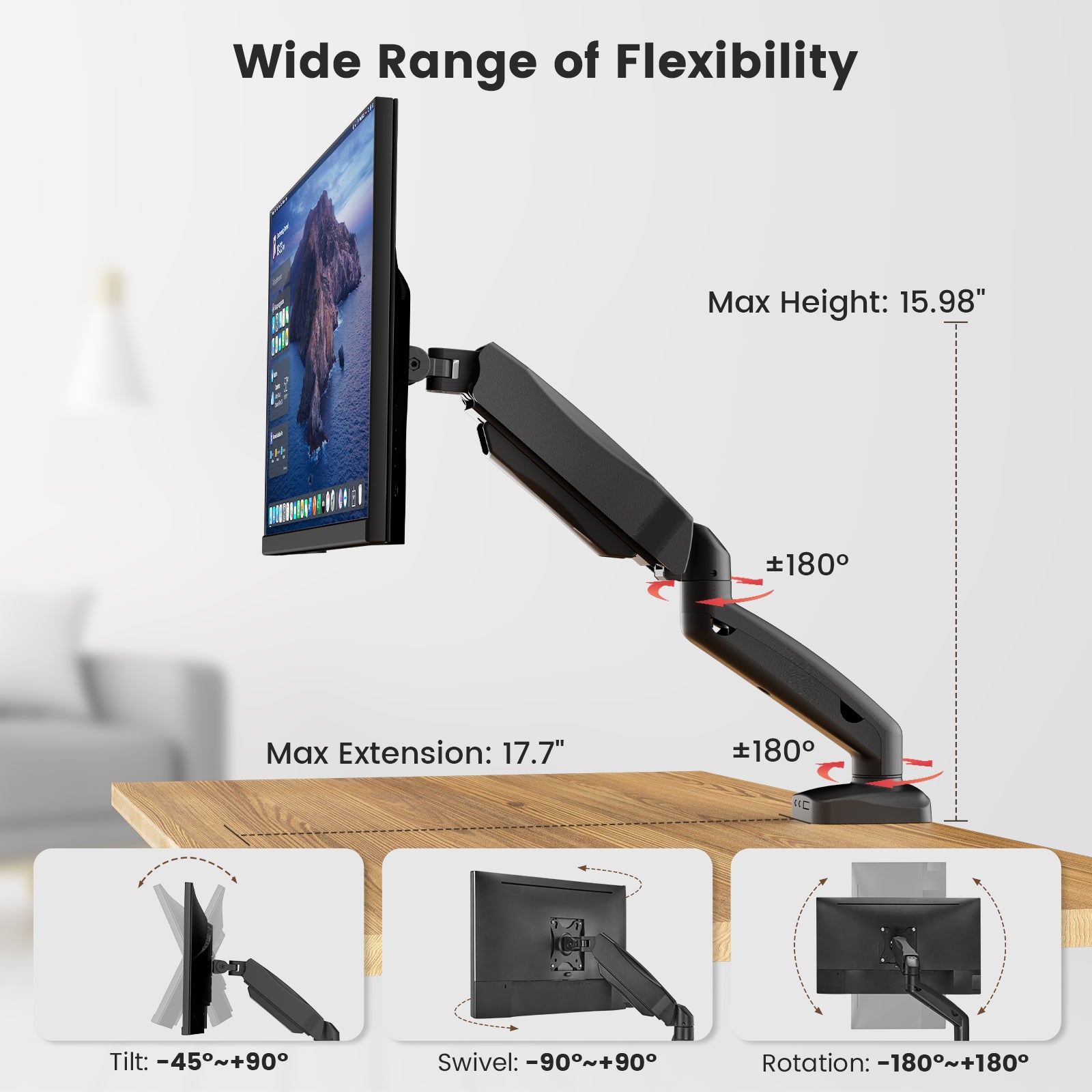 ACGAM MAS-1S Spring-Assisted Single-Monitor Mount